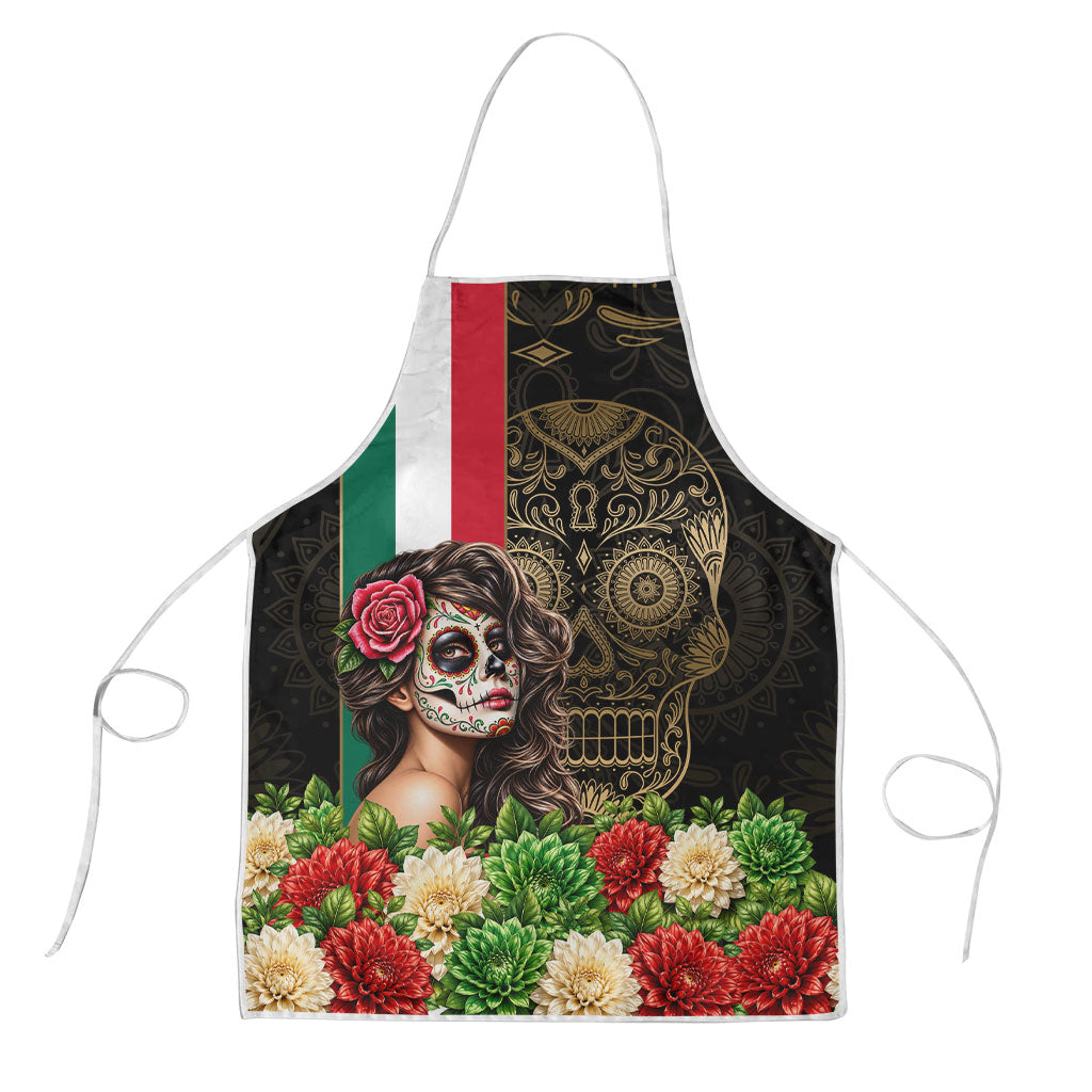 Mexico Day Of The Dead Apron Sugar Skull Catrina Golden Floral Pattern