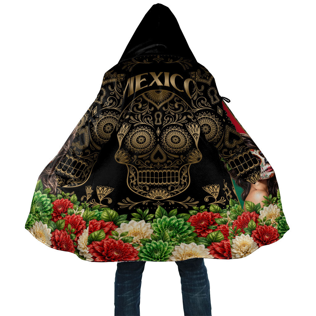Mexico Day Of The Dead Cloak Sugar Skull Catrina Golden Floral Pattern