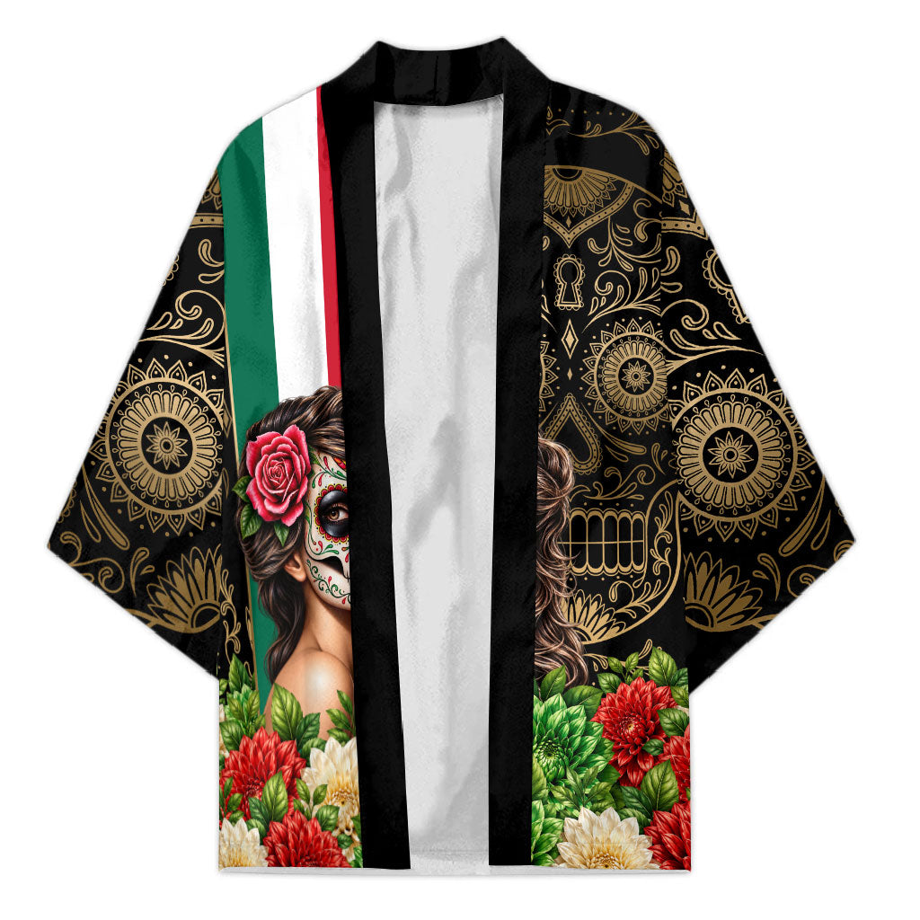 Mexico Day Of The Dead Kimono Sugar Skull Catrina Golden Floral Pattern