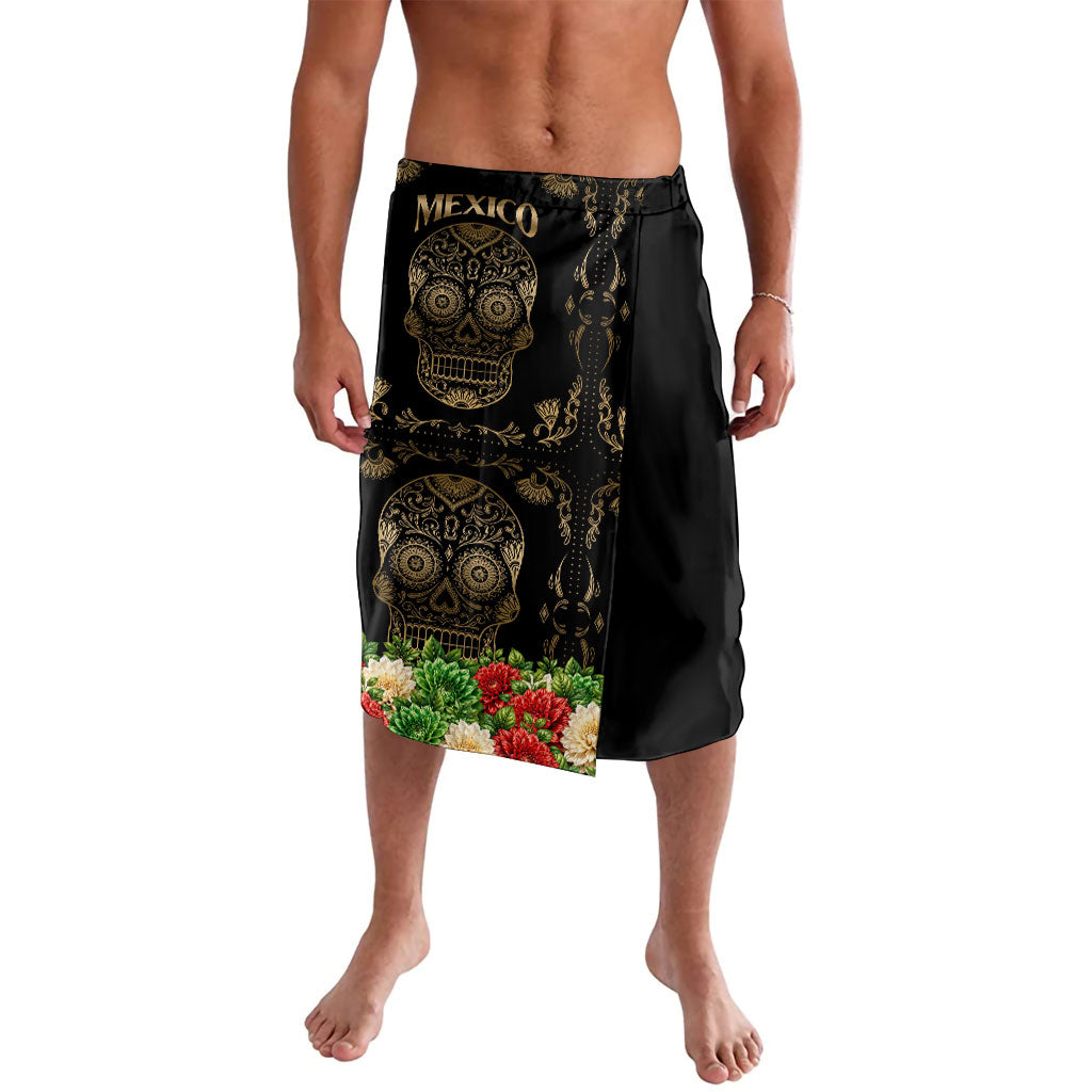 Mexico Day Of The Dead Lavalava Sugar Skull Catrina Golden Floral Pattern