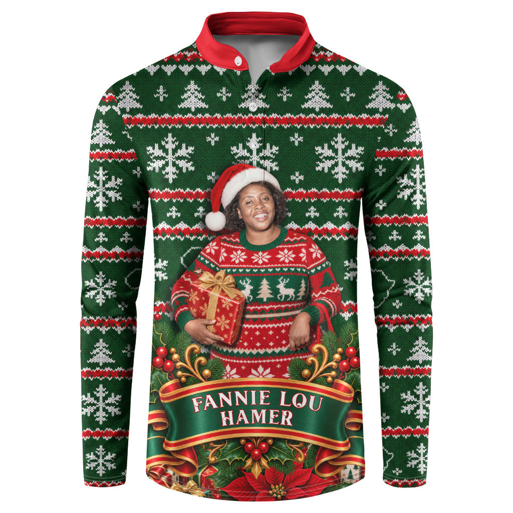 Fannie Lou Hamer Christmas Button Sweatshirt Retro Ugly Christmas Pattern Civil Rights Activist Pan African