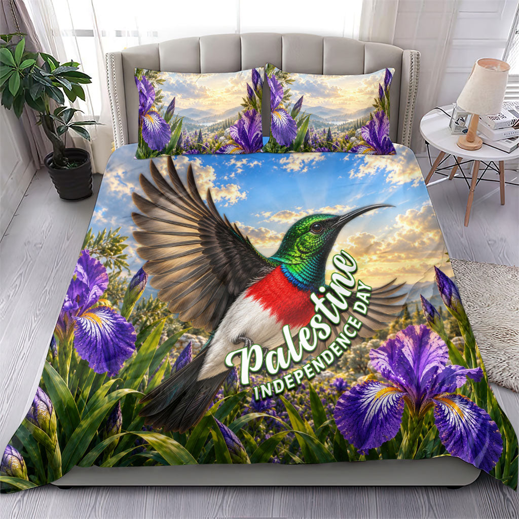 Palestine Independence Day Bedding Set Sunbird Iris Flower Cultural Heritage