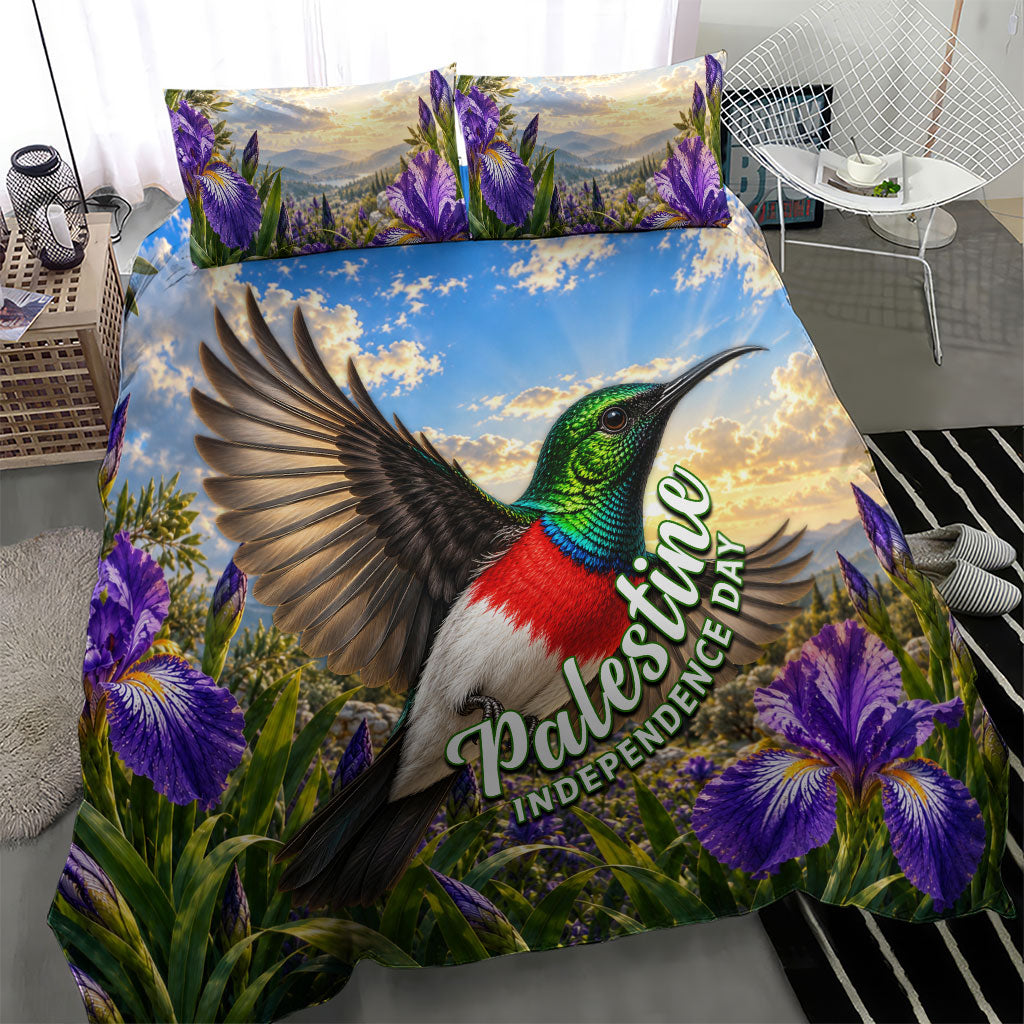 Palestine Independence Day Bedding Set Sunbird Iris Flower Cultural Heritage