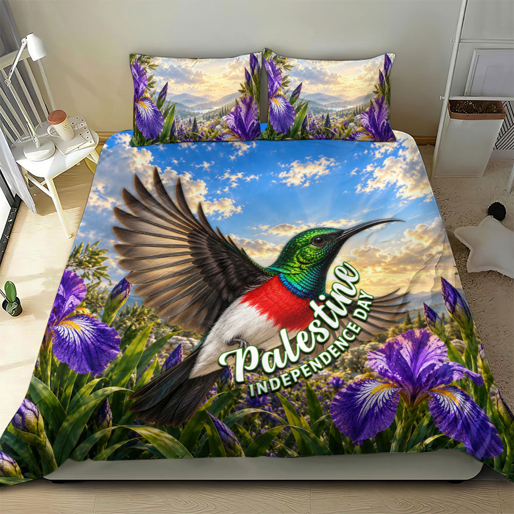 Palestine Independence Day Bedding Set Sunbird Iris Flower Cultural Heritage