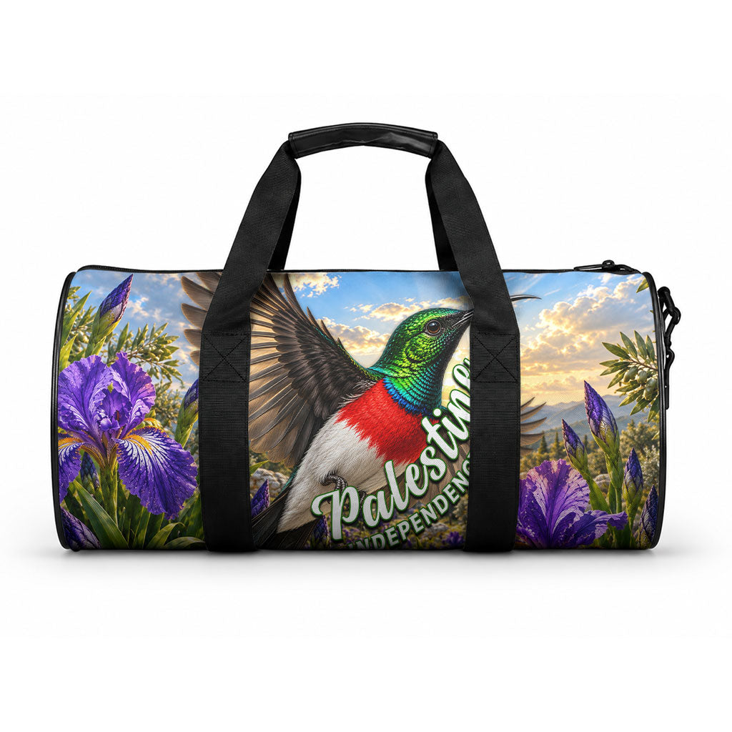 Palestine Independence Day Duffle Bag Sunbird Iris Flower Cultural Heritage