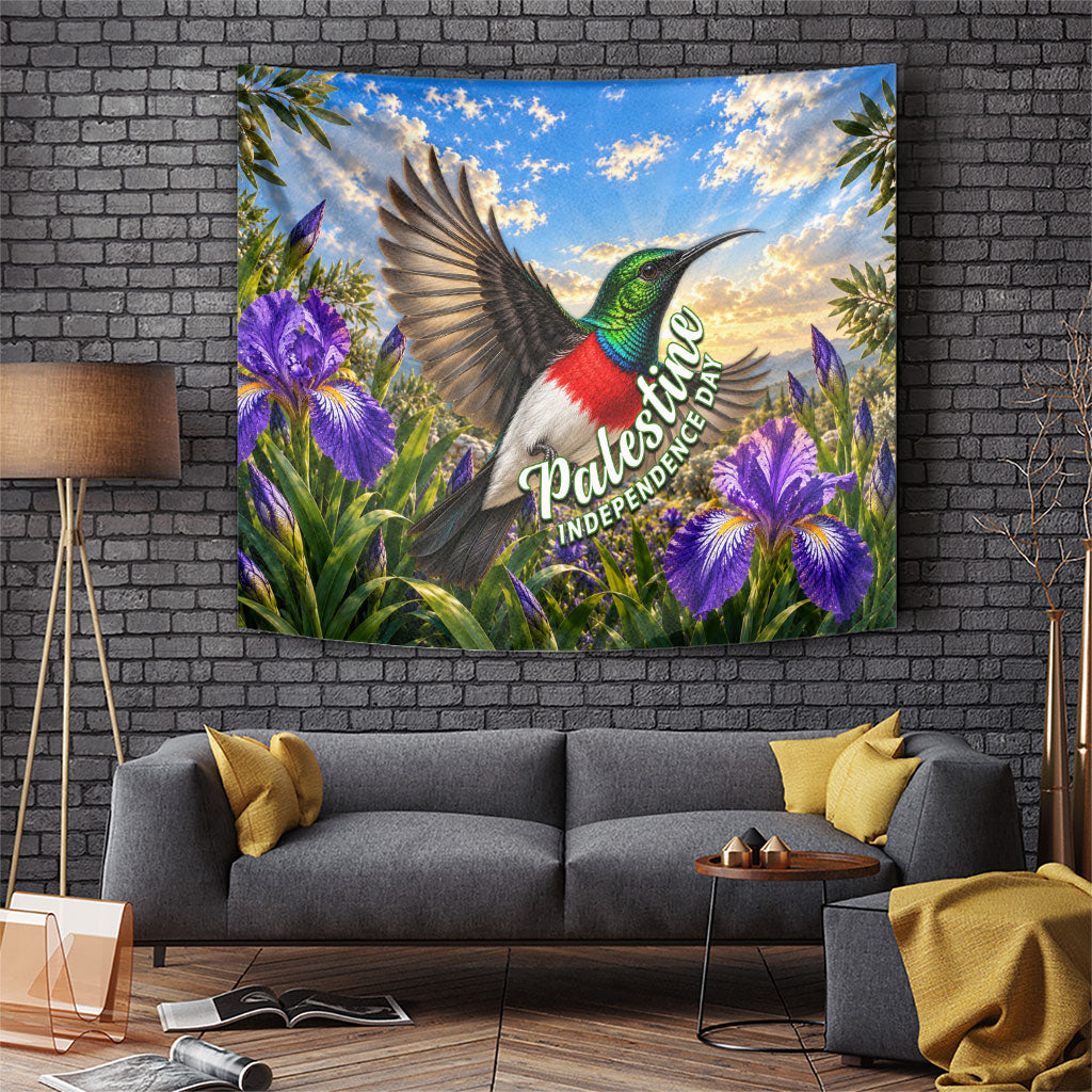 Palestine Independence Day Tapestry Sunbird Iris Flower Cultural Heritage