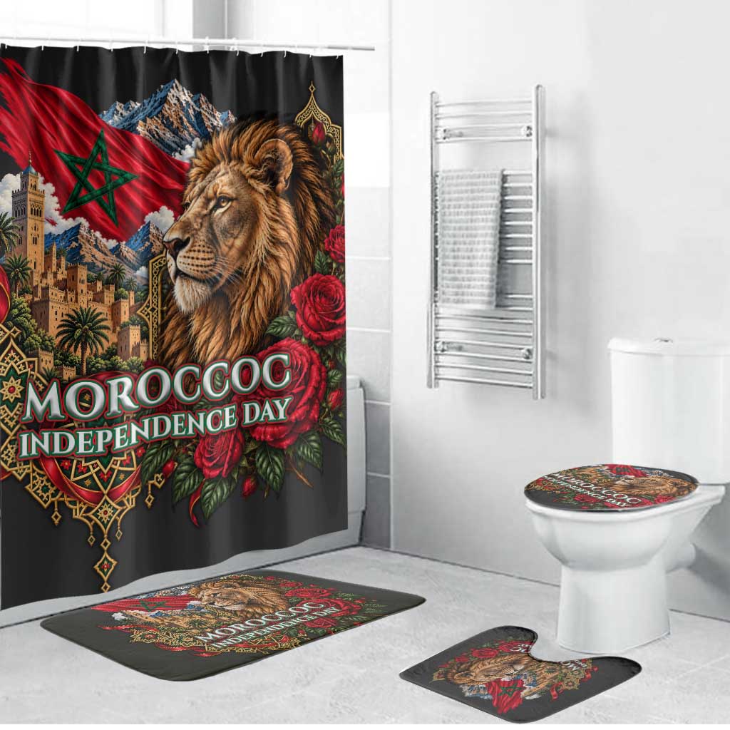 Morocco Independence Day Bathroom Set Atlas Lion Red Rose Atlas Mountain Heritage