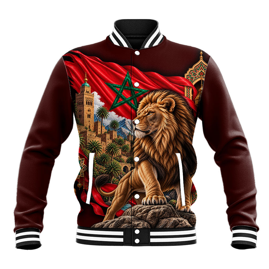 Morocco Independence Day Lion Baseball Jacket Atlas Mountain Kasbah Heritage
