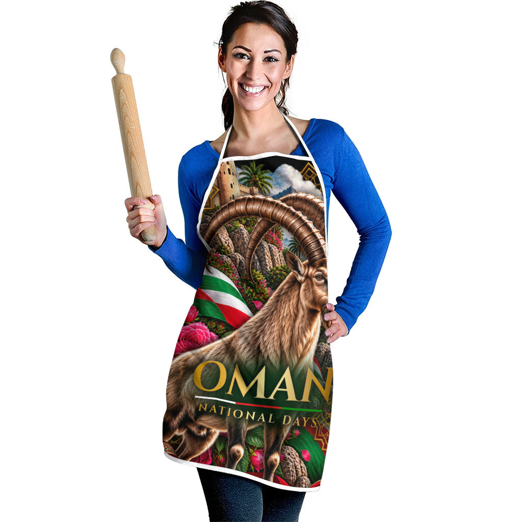 Oman National Days Ibex Apron Pink Rose Geometric Heritage