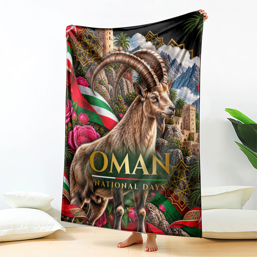 Oman National Days Ibex Blanket Pink Rose Geometric Heritage