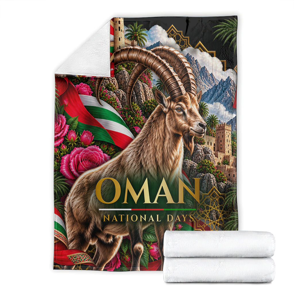 Oman National Days Ibex Blanket Pink Rose Geometric Heritage