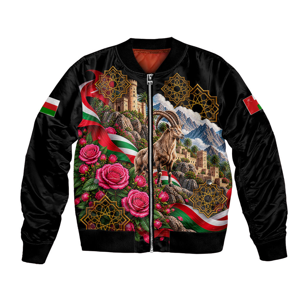 Oman National Days Ibex Bomber Jacket Pink Rose Geometric Heritage