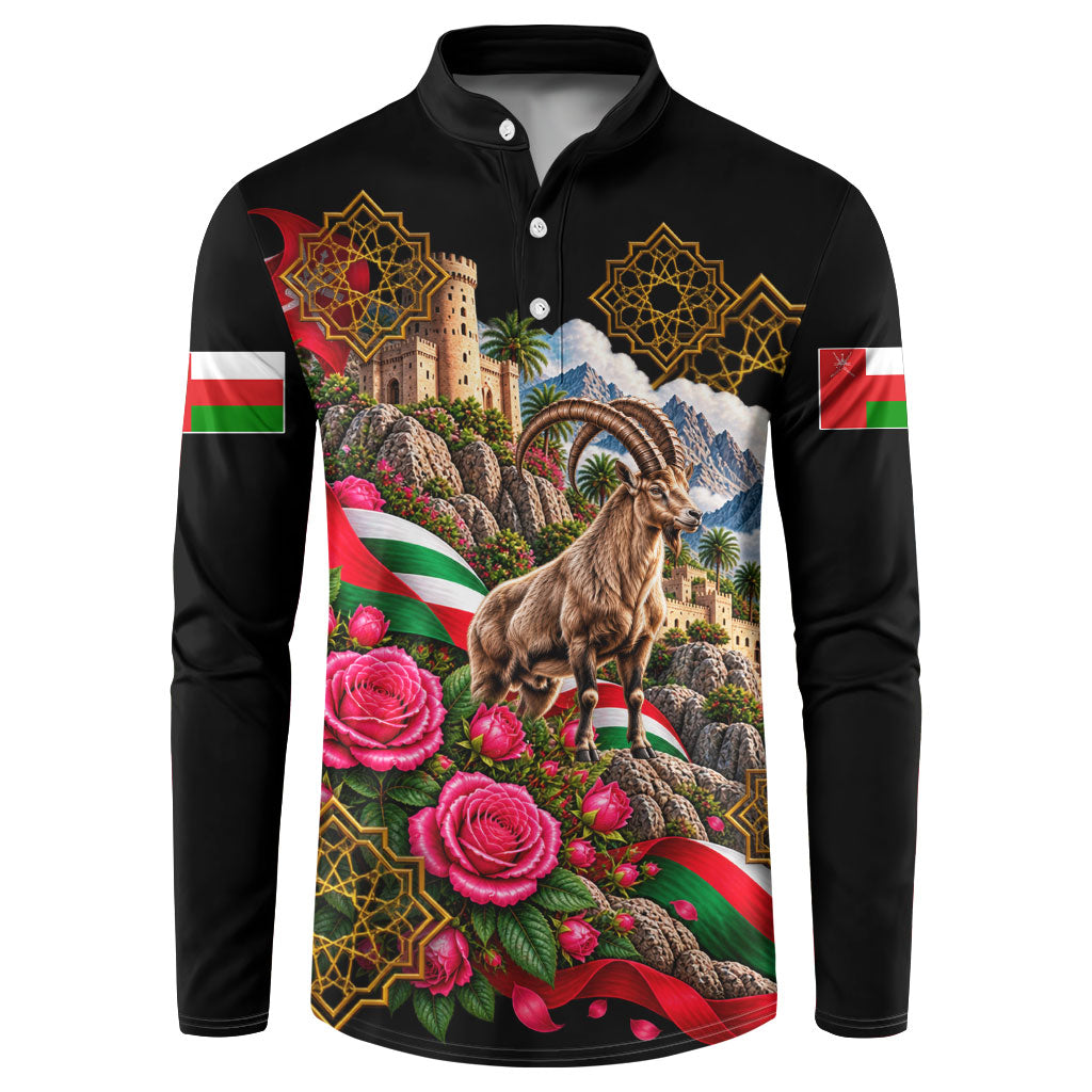 Oman National Days Ibex Button Sweatshirt Pink Rose Geometric Heritage