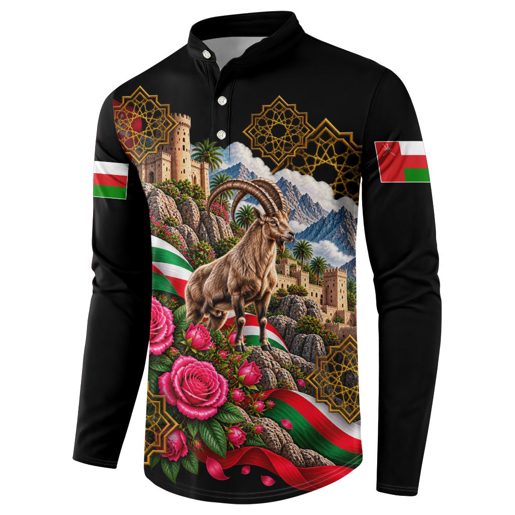 Oman National Days Ibex Button Sweatshirt Pink Rose Geometric Heritage