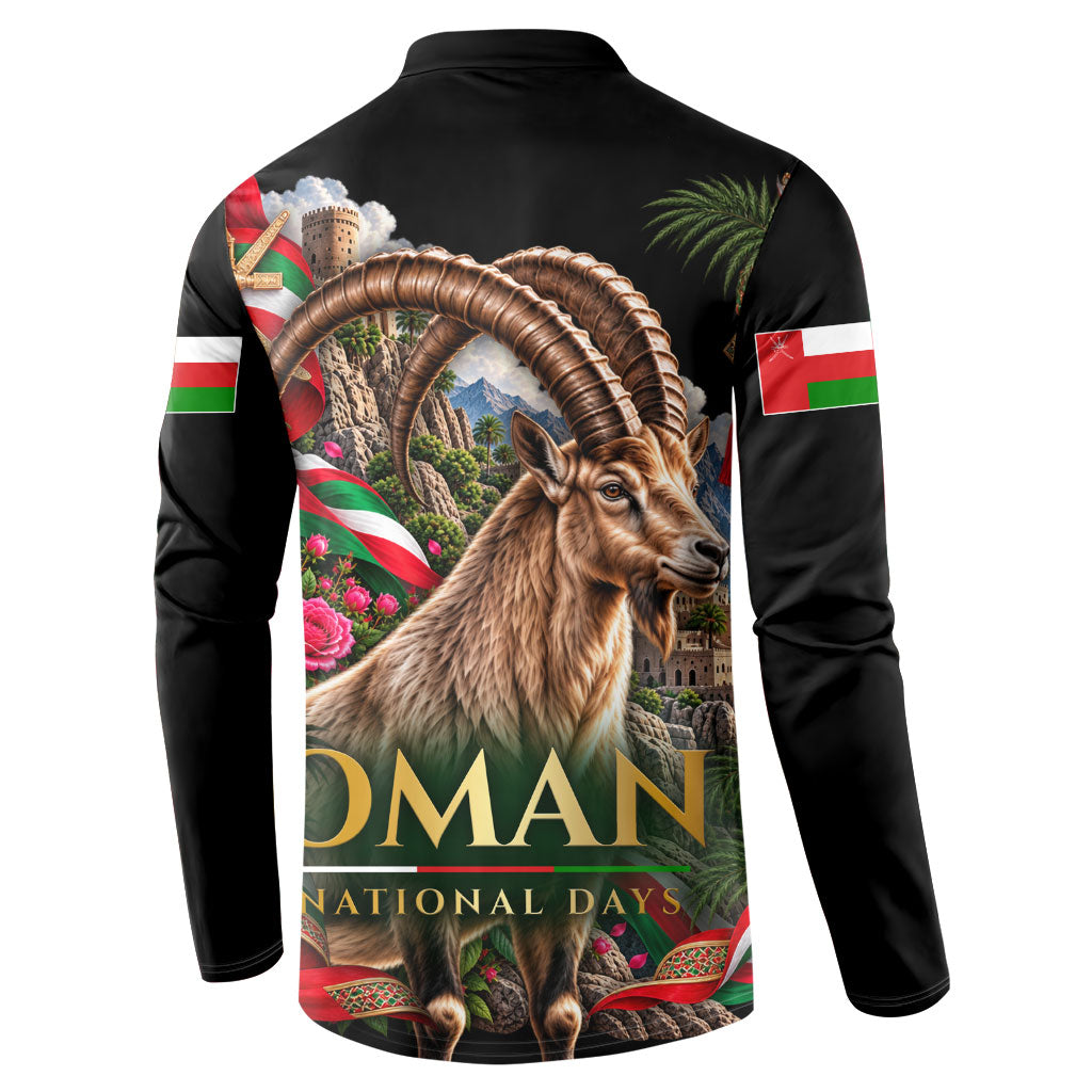 Oman National Days Ibex Button Sweatshirt Pink Rose Geometric Heritage