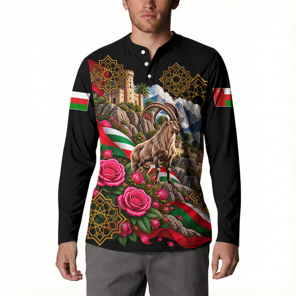 Oman National Days Ibex Button Sweatshirt Pink Rose Geometric Heritage