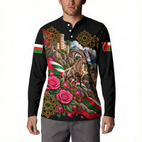 Oman National Days Ibex Button Sweatshirt Pink Rose Geometric Heritage