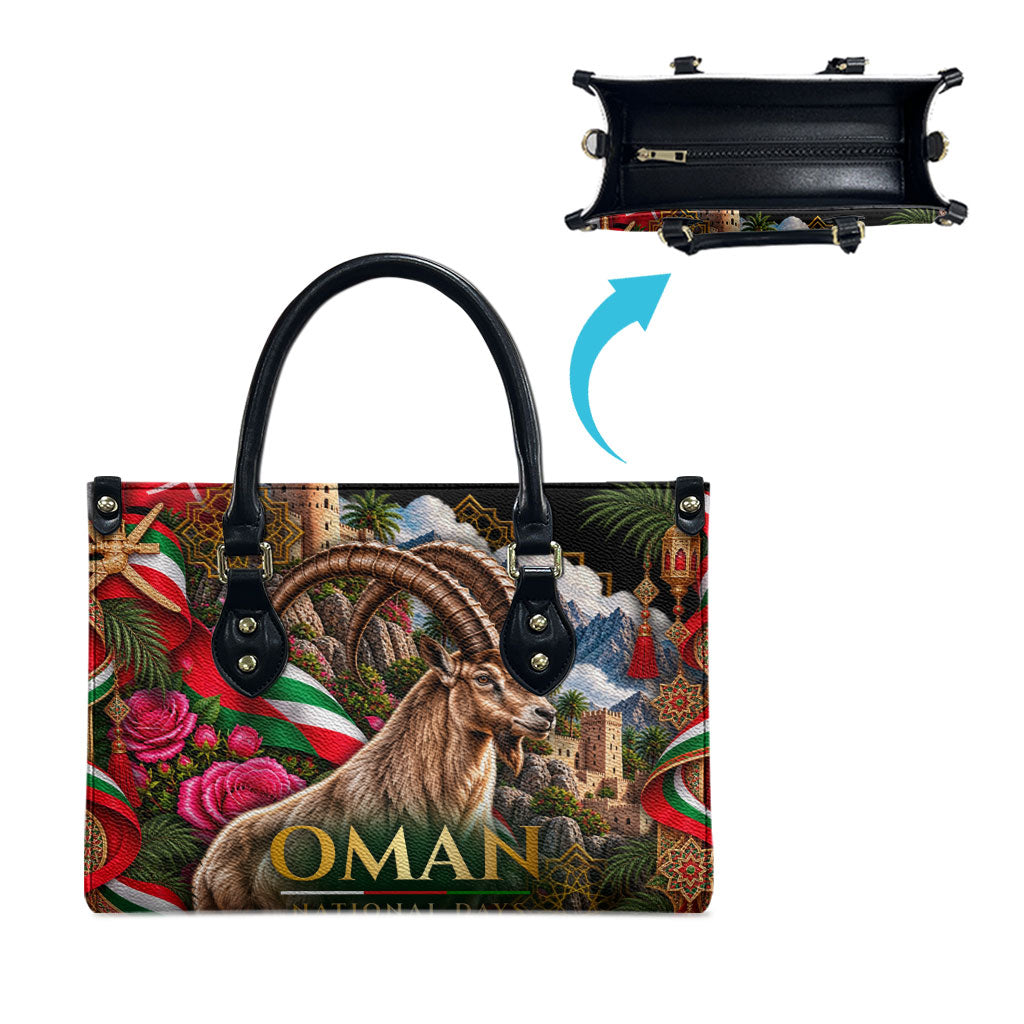 Oman National Days Ibex Leather Bag Pink Rose Geometric Heritage