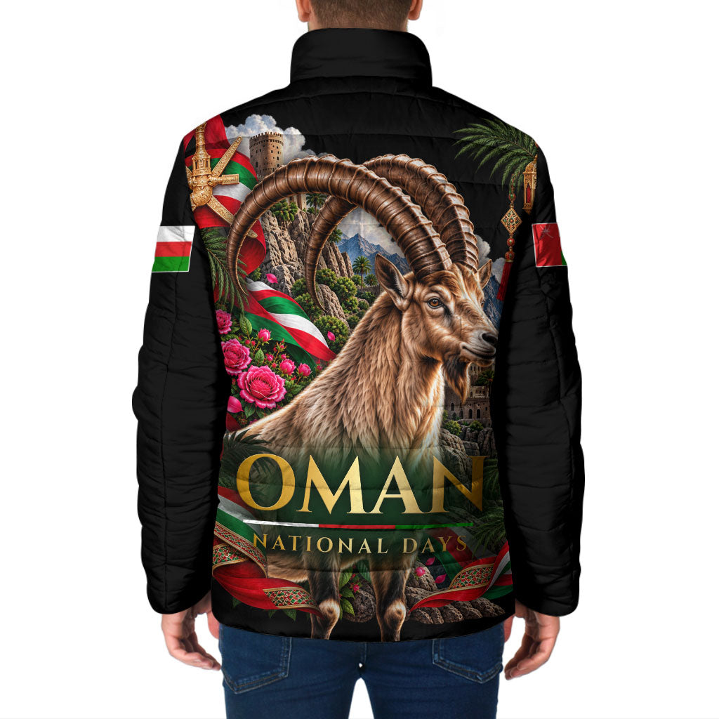 Oman National Days Ibex Padded Jacket Pink Rose Geometric Heritage