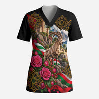 Oman National Days Ibex Scrub Top Pink Rose Geometric Heritage