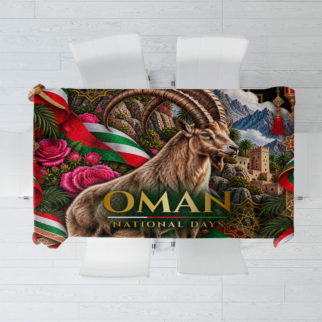 Oman National Days Ibex Tablecloth Pink Rose Geometric Heritage