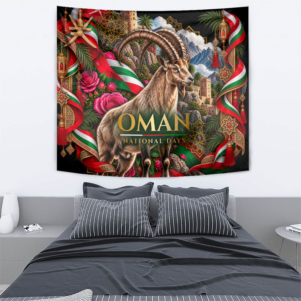 Oman National Days Ibex Tapestry Pink Rose Geometric Heritage