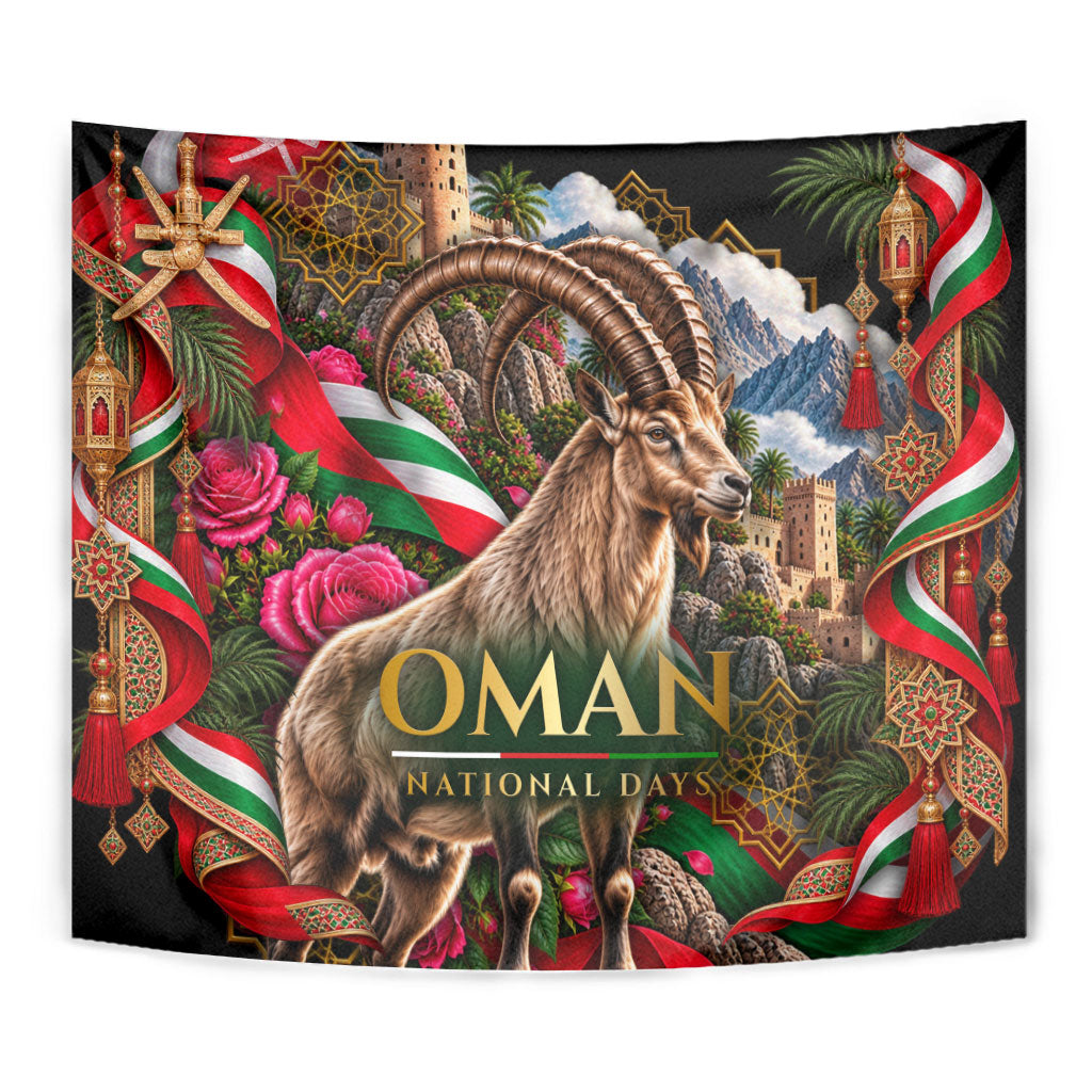 Oman National Days Ibex Tapestry Pink Rose Geometric Heritage