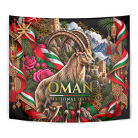 Oman National Days Ibex Tapestry Pink Rose Geometric Heritage