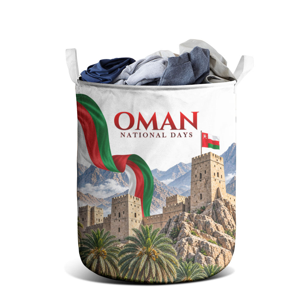 Oman National Days Flag Laundry Basket Nakhal Fort Mountain