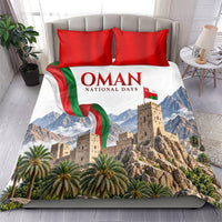 Oman National Days Flag Bedding Set Nakhal Fort Mountain