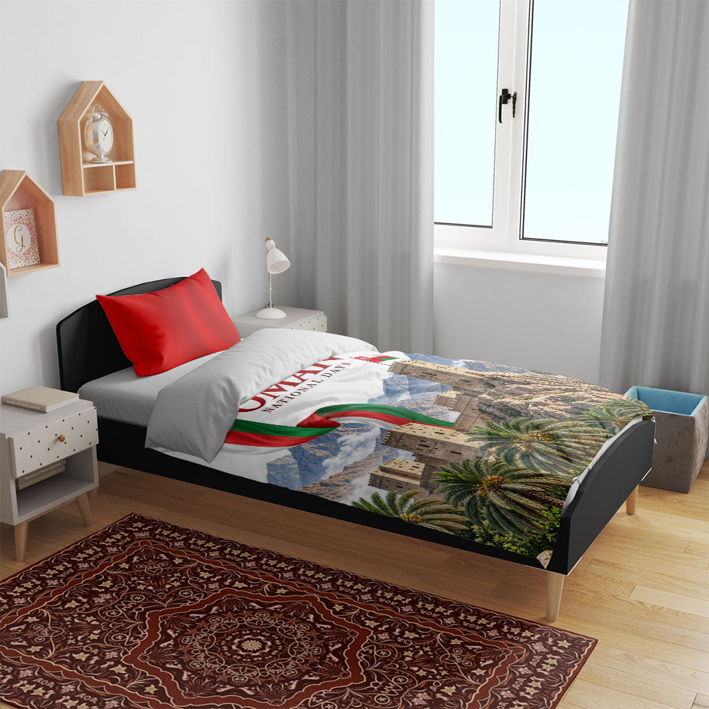 Oman National Days Flag Bedding Set Nakhal Fort Mountain