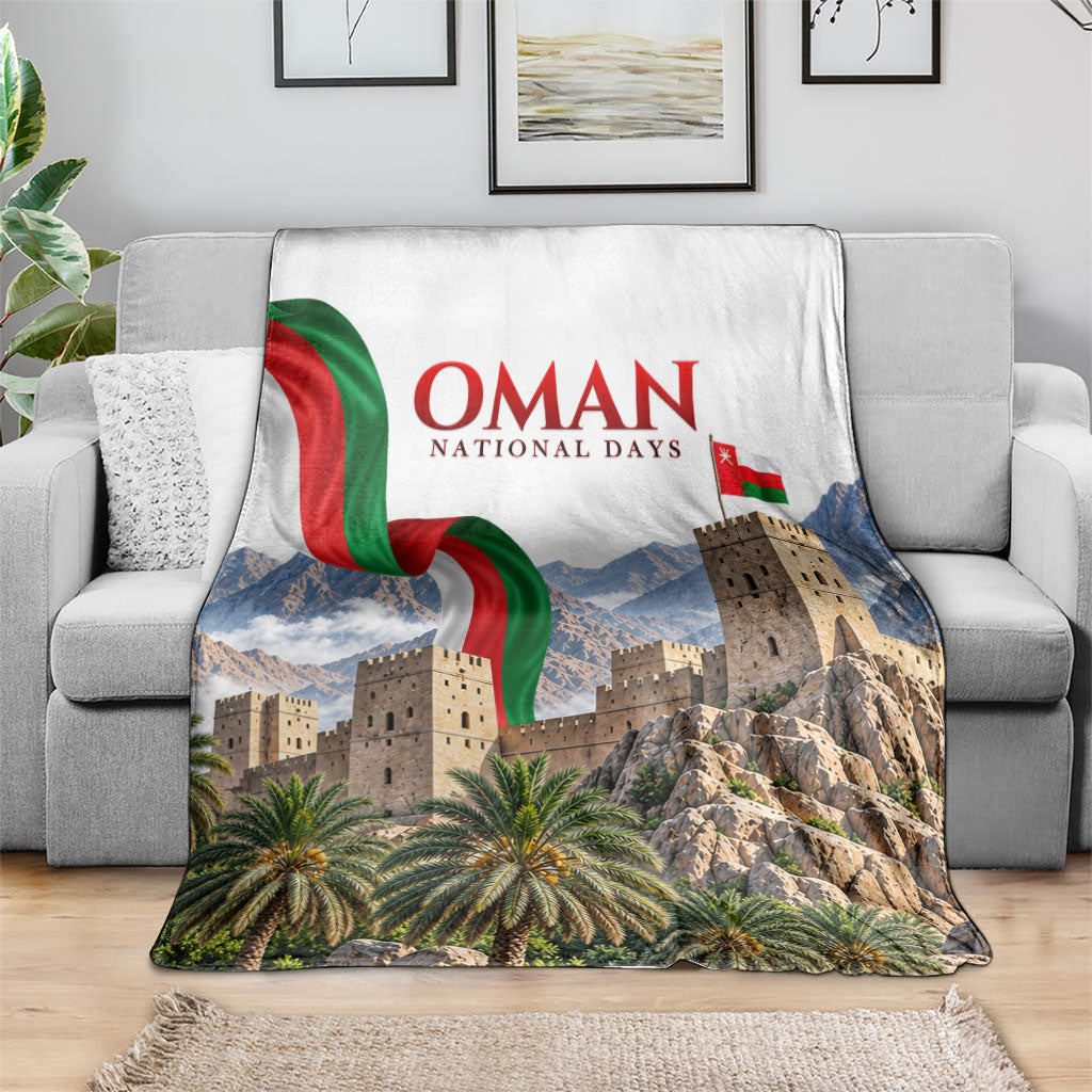 Oman National Days Flag Blanket Nakhal Fort Mountain