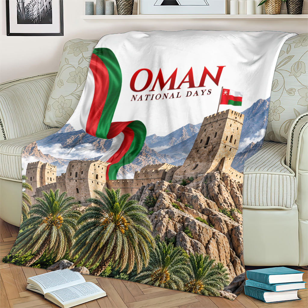 Oman National Days Flag Blanket Nakhal Fort Mountain