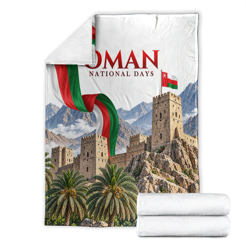 Oman National Days Flag Blanket Nakhal Fort Mountain