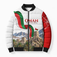 Oman National Days Flag Bomber Puffer Jacket Nakhal Fort Mountain