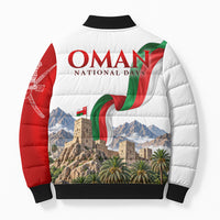 Oman National Days Flag Bomber Puffer Jacket Nakhal Fort Mountain