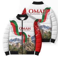 Oman National Days Flag Bomber Puffer Jacket Nakhal Fort Mountain