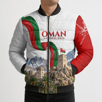 Oman National Days Flag Bomber Puffer Jacket Nakhal Fort Mountain