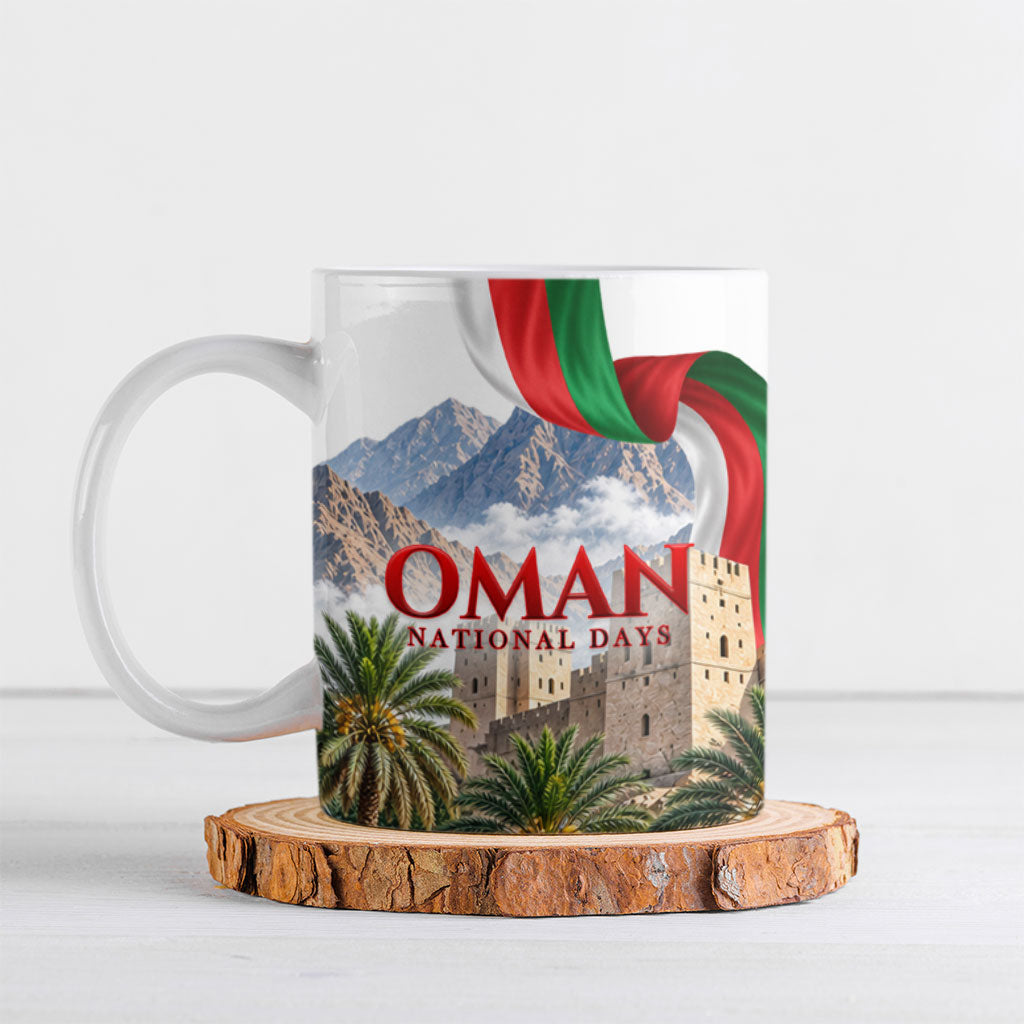 Oman National Days Flag Ceramic Mug Nakhal Fort Mountain