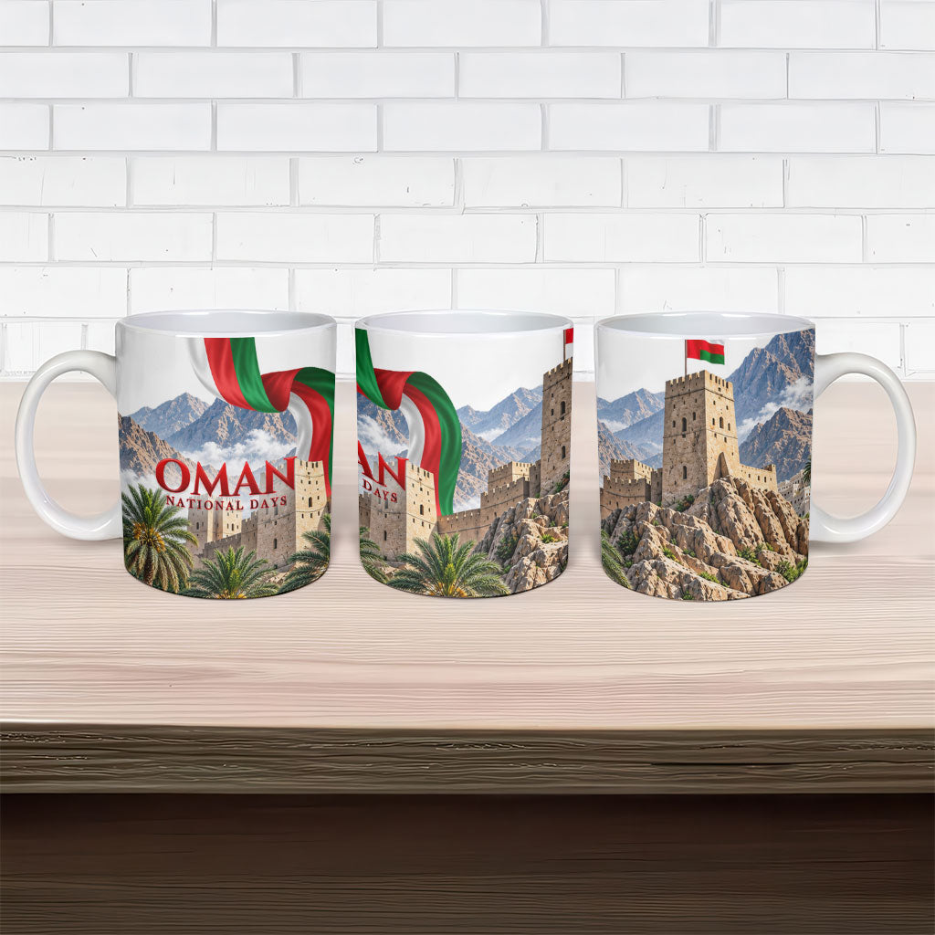 Oman National Days Flag Ceramic Mug Nakhal Fort Mountain