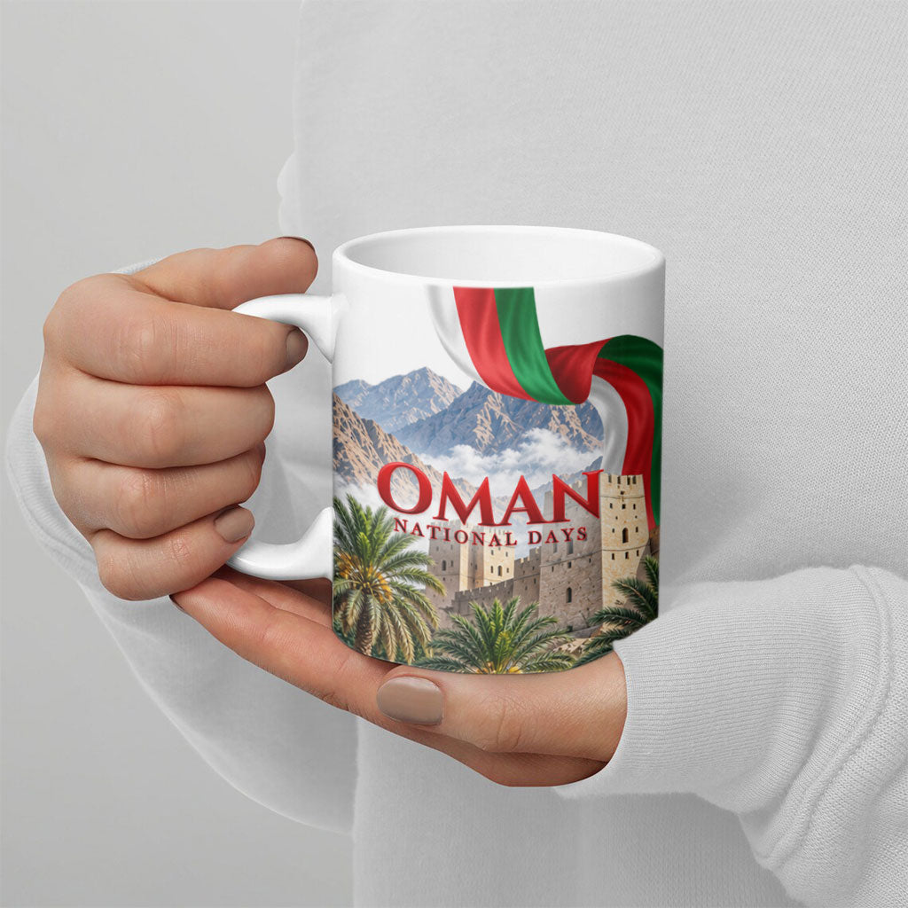 Oman National Days Flag Ceramic Mug Nakhal Fort Mountain