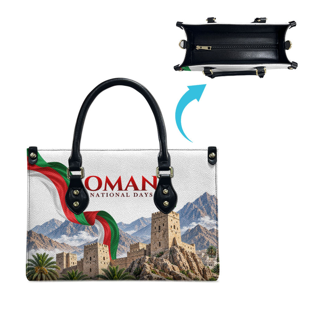 Oman National Days Flag Leather Bag Nakhal Fort Mountain