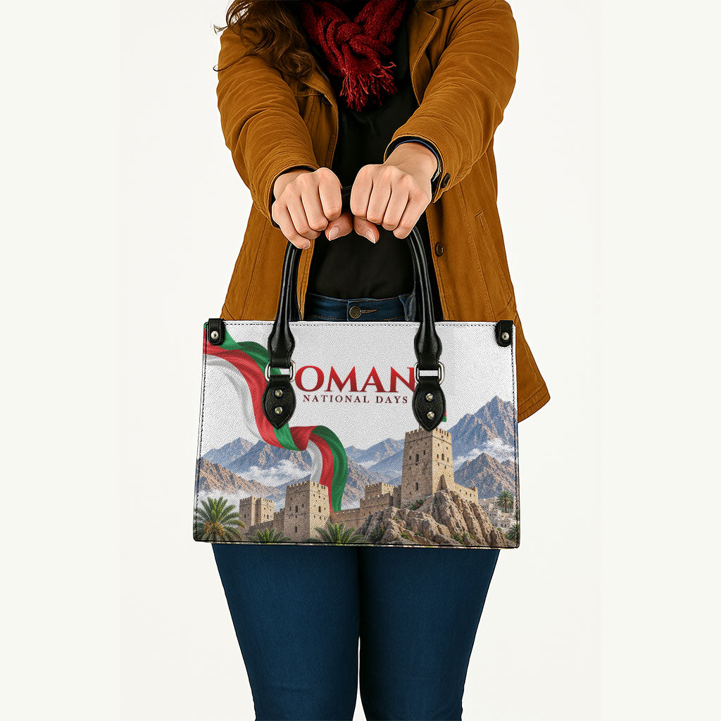 Oman National Days Flag Leather Bag Nakhal Fort Mountain