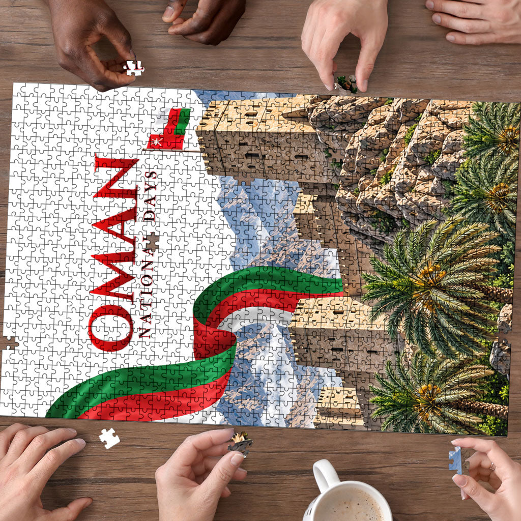 Oman National Days Flag Puzzle Nakhal Fort Mountain
