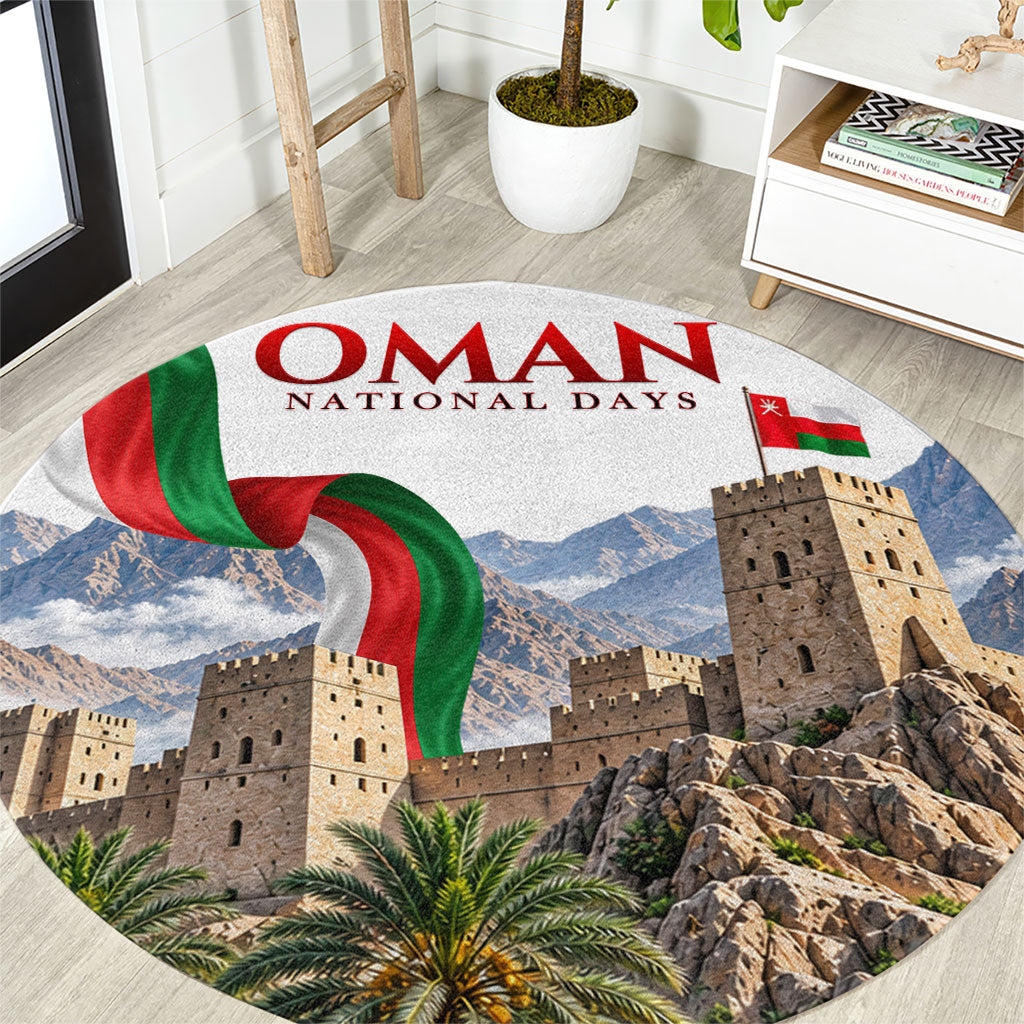 Oman National Days Flag Round Carpet Nakhal Fort Mountain