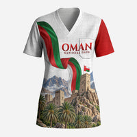 Oman National Days Flag Scrub Top Nakhal Fort Mountain