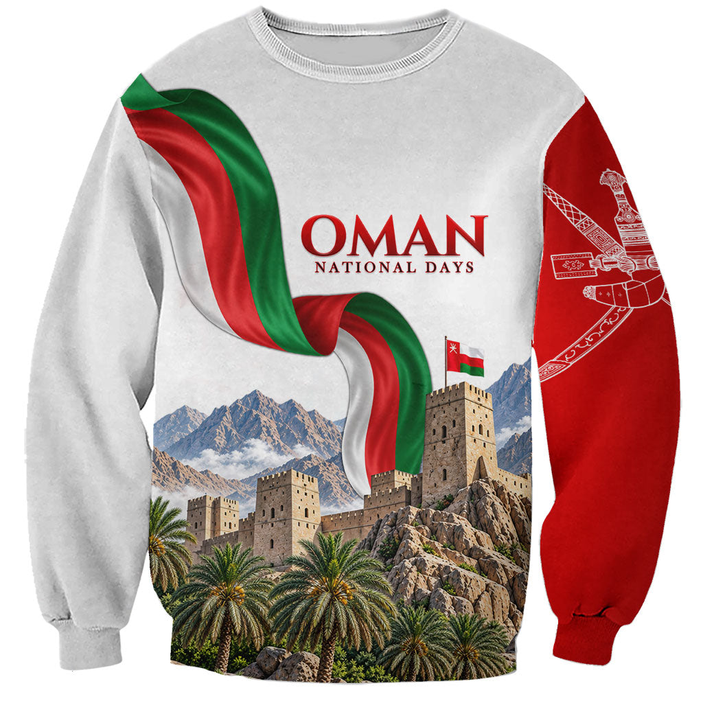 Oman National Days Flag Sweatshirt Nakhal Fort Mountain