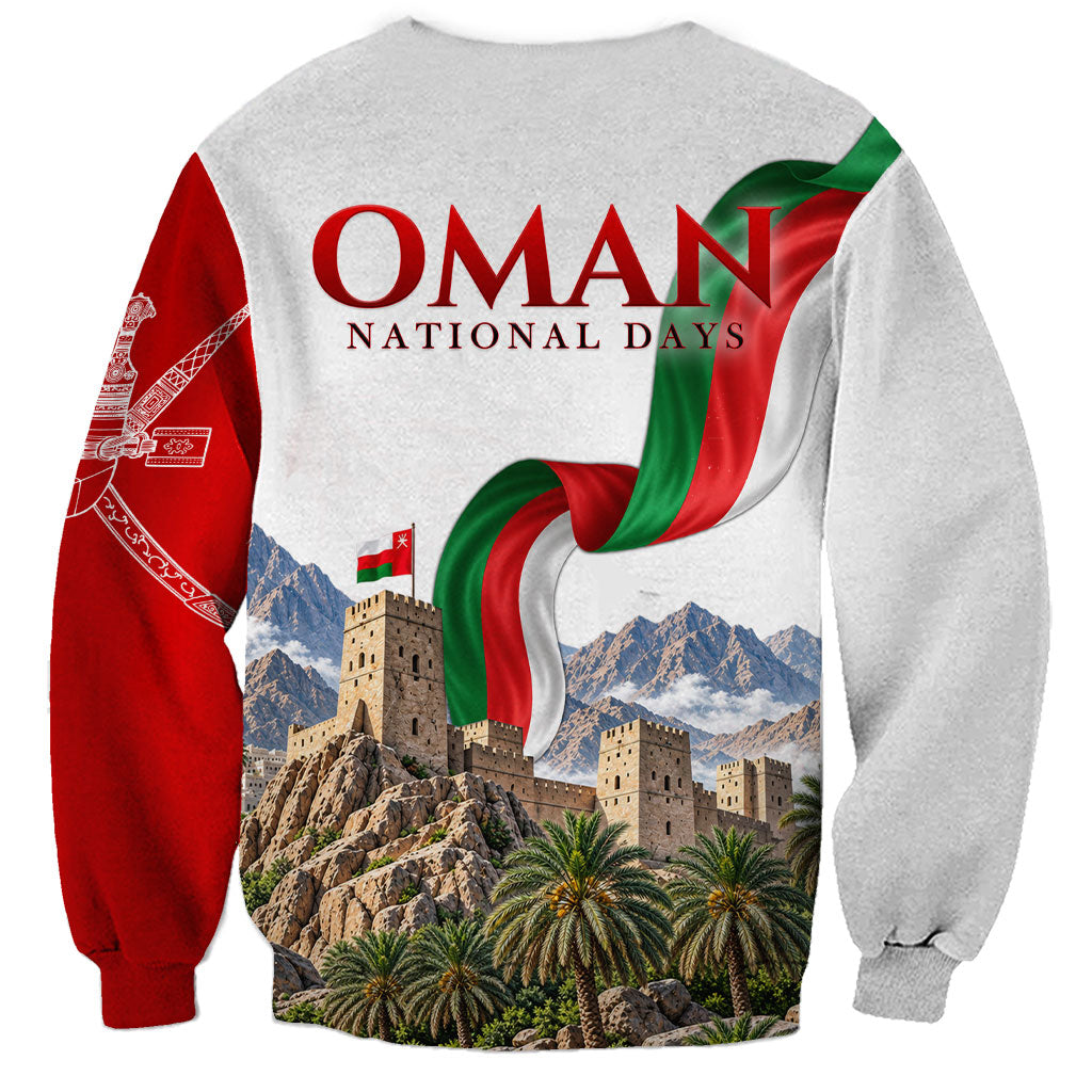 Oman National Days Flag Sweatshirt Nakhal Fort Mountain