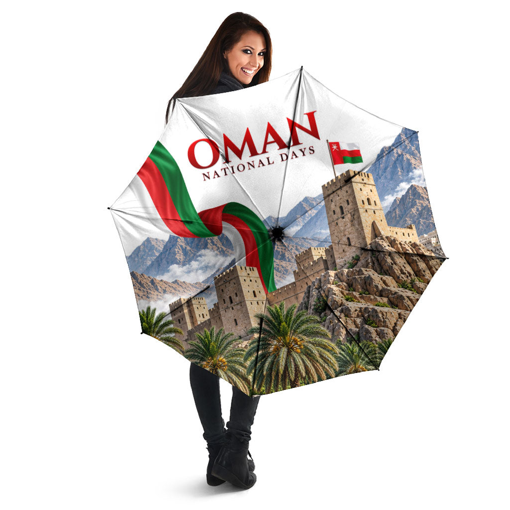 Oman National Days Flag Umbrella Nakhal Fort Mountain
