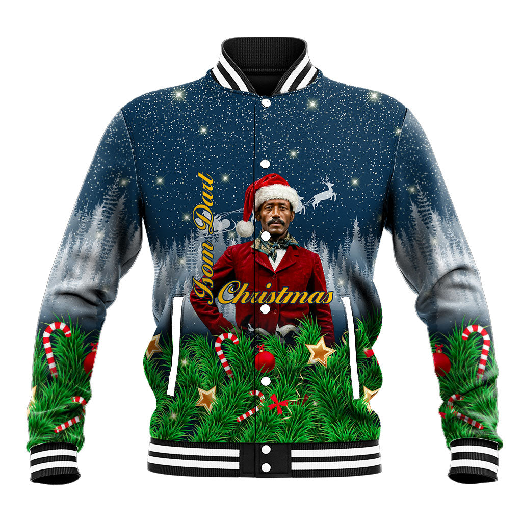 Isom Dart Christmas Baseball Jacket Black Cowboy  Santa Western Snow Winter